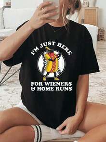 Camiseta con diseño divertido de béisbol para mujeres y hombres, con estampados de "Wieners" y "Home Runs", camisetas gráficas para mujeres (estilo igual para hombres y mujeres). - Negro - Ver 6
