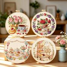 4 Sets French Afternoon Tea Embroidery Kits - Picnic Tea/Rose Sweet Tea/Window Tea Break/Rose Tea DIY Handmade, Elegant Romantic Home Decor - Multicolor - View 12