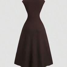 Sweetro Solid Color Waist Tie Fitted Knit Maxi Dress, European And American Style - Camel - Ver 3