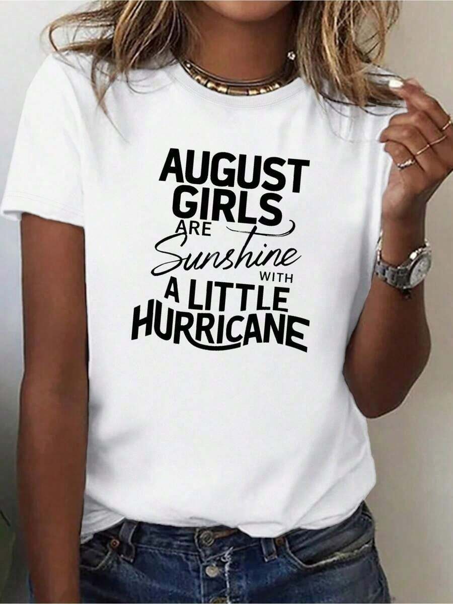 AUGUST GIRLS ARE SUNSHINE Camiseta de Mujer de Algodón Puro, Ajuste Cómodo, Estampado Digital Casual, 220g, 100% Algodón Pesado - Blanco - Ver 1