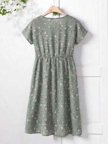 Vestido midi de manga corta, cuello redondo y corte holgado para mujer, adecuado para el verano - Multicolor 7 - Ver 2