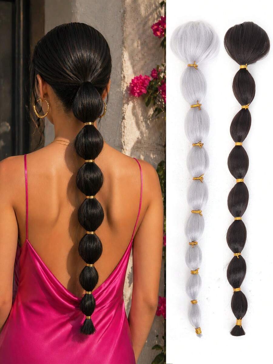 Tóc giả bằng sợi tổng hợp có dây rút, kiểu đuôi ngựa tết phồng, tết lỏng kiểu đèn lồng, dài 22 inch, phù hợp cho phụ nữ sử dụng hàng ngày, dự tiệc và hẹn hò. - Nhiều màu - Xem 1
