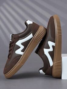 Plus Size Casual Men's Shoes, Classic Stylish Men's Athletic Lace-Up Running Sneakers, Personalized Men's Casual Street Sports Shoes, Trainers - Brown - View 5