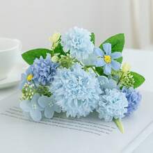 1/3/60件裝 藍色人造繡球花假牡丹絲綢玫瑰花束，適用於居家、婚禮新娘花束裝飾、情人節、生日禮物、畢業典禮及其他場合 - 藍色 - 查看 5