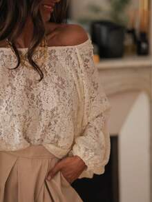 Women's Lace Casual Versatile Daily Outing Top Fall - Apricot - View 3