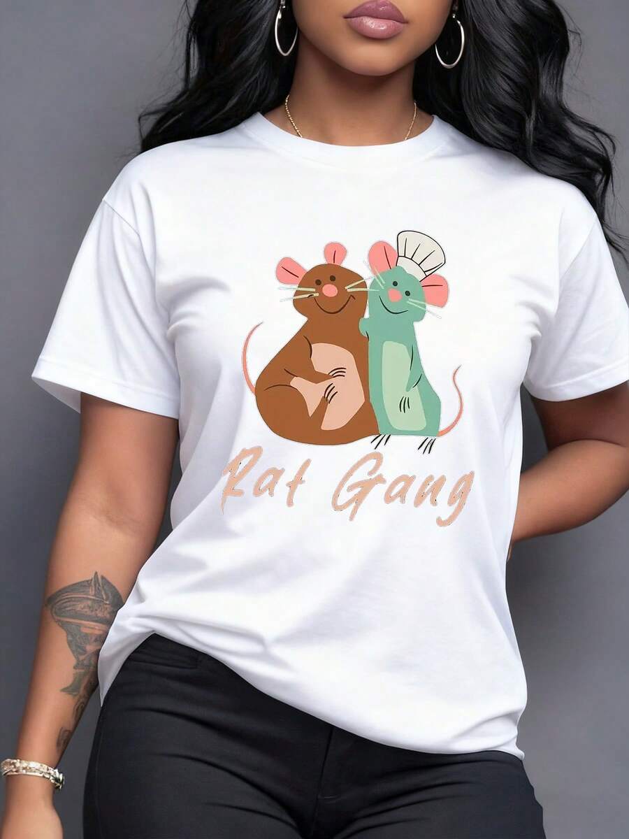 Dos ratones alegres que simbolizan amistad y trabajo en equipo con uno de ellos usando gorro de chef mostrando unión divertida y energía positiva camiseta para mujer casual y cómoda - Blanco - Ver 1