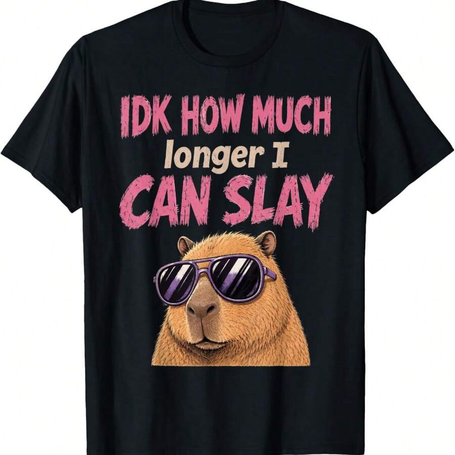 Meme Capybara IDK How Much Longer I Can Slay Teens Funny T-Shirt - Black - View 1