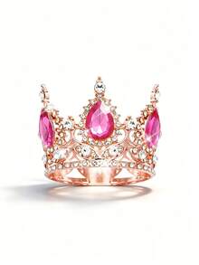 1 pieza Corona nupcial, corona de princesa redonda lujosa y brillante con decoración de flores para vestido de novia, accesorios para el Día de San Valentín, verano, playa, elegante, fiesta - Multicolor - Ver 21