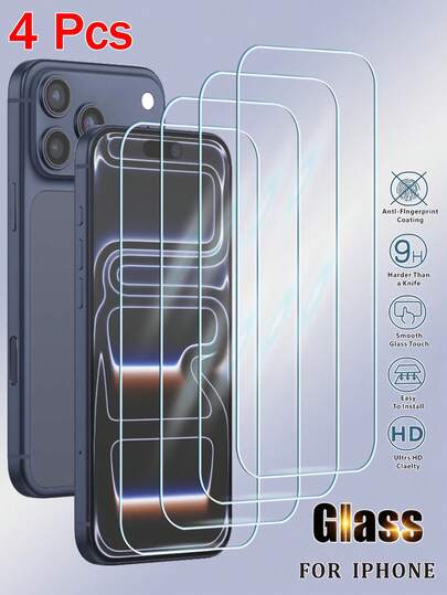 4pcs Tempered Glass Screen Protector, Full Coverage For IPhone 11 12 13 14 15 16 17 Pro Max Plus XS XR 16e 17e