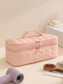 1pc Floral Double Layer Hair Tool Storage Bag, Cute Large Capacity Makeup Organizer Bag, Can Store Hair Dryer, Styling Tools, Travel Hair Tools, Curling Iron, Hair Dryer, Hair Clips, Straightener, Perfect For Travel, Valentine's Day, Christmas, Mother's Day Gift, Home And Travel Essential - Multicolor - View 14