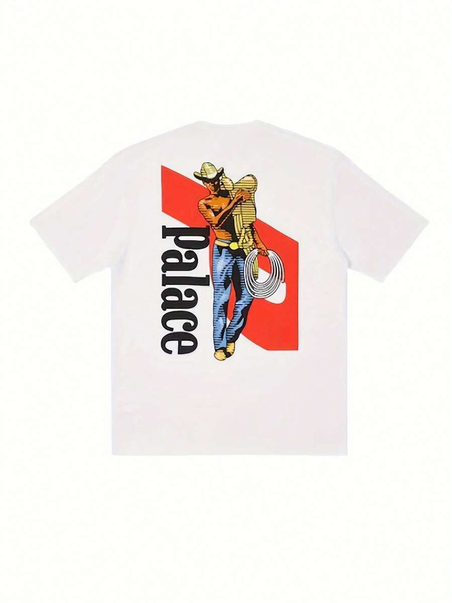 Camiseta de hombre con logo blanco de Palace Skateboard - Diseño icónico de la marca de skateboarding, con el logo y estampado de Palace, camiseta casual de manga corta con cuello redondo, adecuada para la cultura del skateboarding, uso diario y estilo de moda, blusas para mujer, blusas, blusas casuales para mujer, tops para mujer, tops, unisex. - Blanco - Ver 1