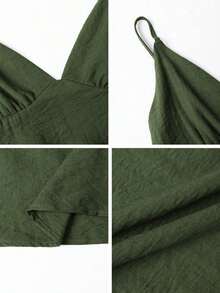 Conjunto de 2 piezas para mujer : Top de camisola elegante y pantalones holgados con cordón, camisola de lino con escote en V profundo y diseño sin espalda, y pantalones de cintura relajada, conjunto sexy, lindo y elegante para el verano - Verde - Ver 11