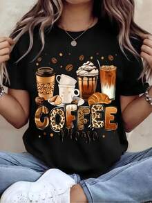 Plus Size Women's Casual Printed Short-Sleeved T-Shirt, Ideal For Halloween, Thanksgiving, And Christmas Parties. Lightweight And Loose-Fitting, Perfect For Summer, Fall, And Winter. Ships From Local Warehouses. - 黑色 - 查看 6