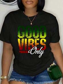 Camiseta de Reggae 100% Algodón, Good Vibes Only Jamaica One Love , para Hombre y Mujer, Talla Grande, Cómoda, Suave, Cuello Redondo - Negro - Ver 5