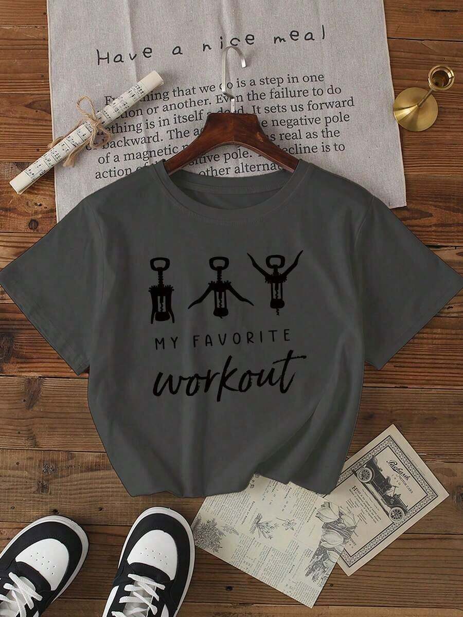 Camiseta de manga corta de seda de leche de cuello redondo casual para mujer en verano - Gris Oscuro - Ver 1