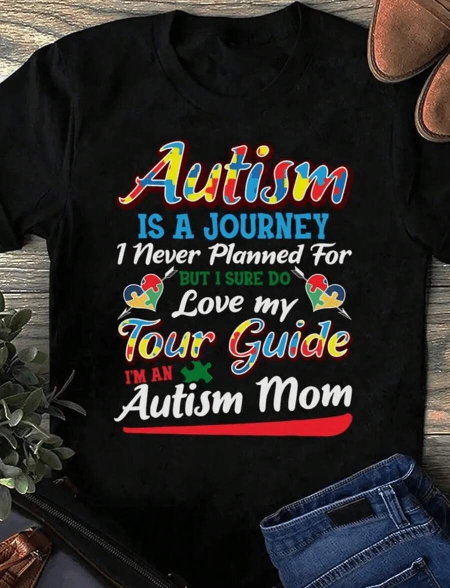 1 T-Shirt For Moms Of Autistic People, Never Walk Alone, Supporting Autism Awareness, 180g 100% Cotton - Hitam 6 - View 1