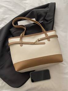 1pc Women's Fashion Commuter Colorblock Shoulder Bag, Portable Versatile Luxury Large Capacity Tote Bag, Suitable For Dates, Shopping, Gifts, Work, Commuting - White - View 6