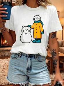 Camiseta de Mujer con Estampado Vintage de Oso y Bayas Inspirada en el Bosque - Cómoda camiseta casual de manga corta con cuello redondo, adecuada para todas las estaciones, disponible en tallas S a XXL, ideal para uso casual y eventos temáticos. Patrón de Oso Berry - Blanco - Ver 7