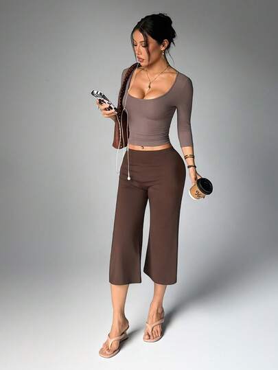 2026 CloudTouch Women's High Waist Wide Leg Capri Pants, Soft & Comfortable Loose Casual Joggers, Versatile For Sports, Daily Wear, And Travel, Coffee Color