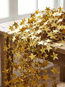 1/2/4pcs 4m Gold Star Tassel Hanging Decor, Gold Star Garland, Indoor Outdoor Decoration, Wreath, Stage Hanging Star, Back To School, Birthday Party, Proposal, Engagement, Anniversary, Singles Party - Gold - View 1