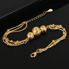 Vòng tay charm ba lớp hạt may mắn bằng bạc 925 mạ vàng 18K, phụ kiện sáng tạo, thanh lịch và quyến rũ, đính hạt sáng bóng, hoàn hảo cho phụ nữ, bé gái và các lễ hội âm nhạc. Lý tưởng làm quà tặng ngày Valentine. - Vàng - Xem 2