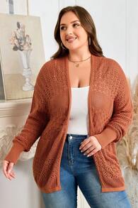 Cardigan Taglie Forti Marrone Ruggine con Motivo a Maglia Mista e Fronte Aperto - Marrone ruggine - Visualizzare 3