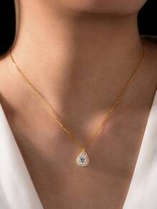 Dây chuyền mặt dây hình giọt nước bằng bạc Sterling 925 đính đá Moissanite 1.25ct, thích hợp cho tiệc tùng, liên hoan, ngày Valentine, lễ tốt nghiệp, kỳ nghỉ, đám cưới, lễ đính hôn, quà tặng. - Vàng - Xem 4