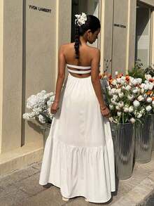 Vestido blanco sin tirantes con estilo bohemio, para primavera/verano - Blanco - Ver 7