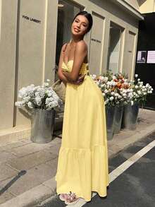 Vestido blanco sin tirantes con estilo bohemio, para primavera/verano - Amarillo - Ver 5