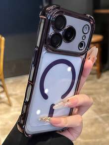 奢華四角防摔手機殼，適用於 iPhone 17ProMax 17Pro 17 16 15 14 13 Pro Max，支持磁吸無線充電，後蓋保護 - 黑色 - 查看 3
