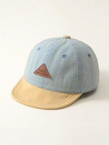 1pc Unisex Denim Patchwork Casual Versatile Adjustable Soft Brim Baby Baseball Cap, Suitable For Spring, Summer, Autumn Daily Wear - Beige - View 2