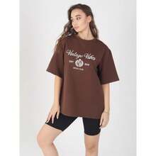 Camiseta de manga corta de algodón puro, diseño de nicho oversize, estilo retro americano, estampado de alta gama, novedad de verano 2025, a la moda. - Negro - Ver 5