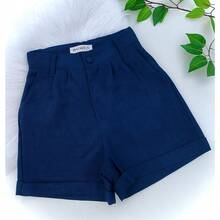Women's Linen Shorts, Formal Linen Shorts With Italian Hem And Lined Design. - Navy Blue - View 3