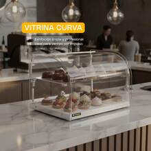Vitrina Neutra Curva de Mostrador Rhino, 45 L, Vidrio Templado de 5 mm, Base de Acero Inoxidable, 2 Puertas Traseras, Exhibición Profesional para Pasteles, Panadería y Productos de Impulso, VITNEU-45C - 1PC - Ver 2