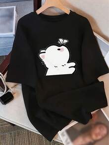 Women's T-Shirt With Cat And Butterfly Print - 100% Cotton, Casual Crew Neck, Short Sleeve, Lightweight And Breathable For Casual Outfits, All-Season T-Shirt | Fun Print Top | Comfortable Fit Y2k T-Shirt - 黑色 - 查看 10