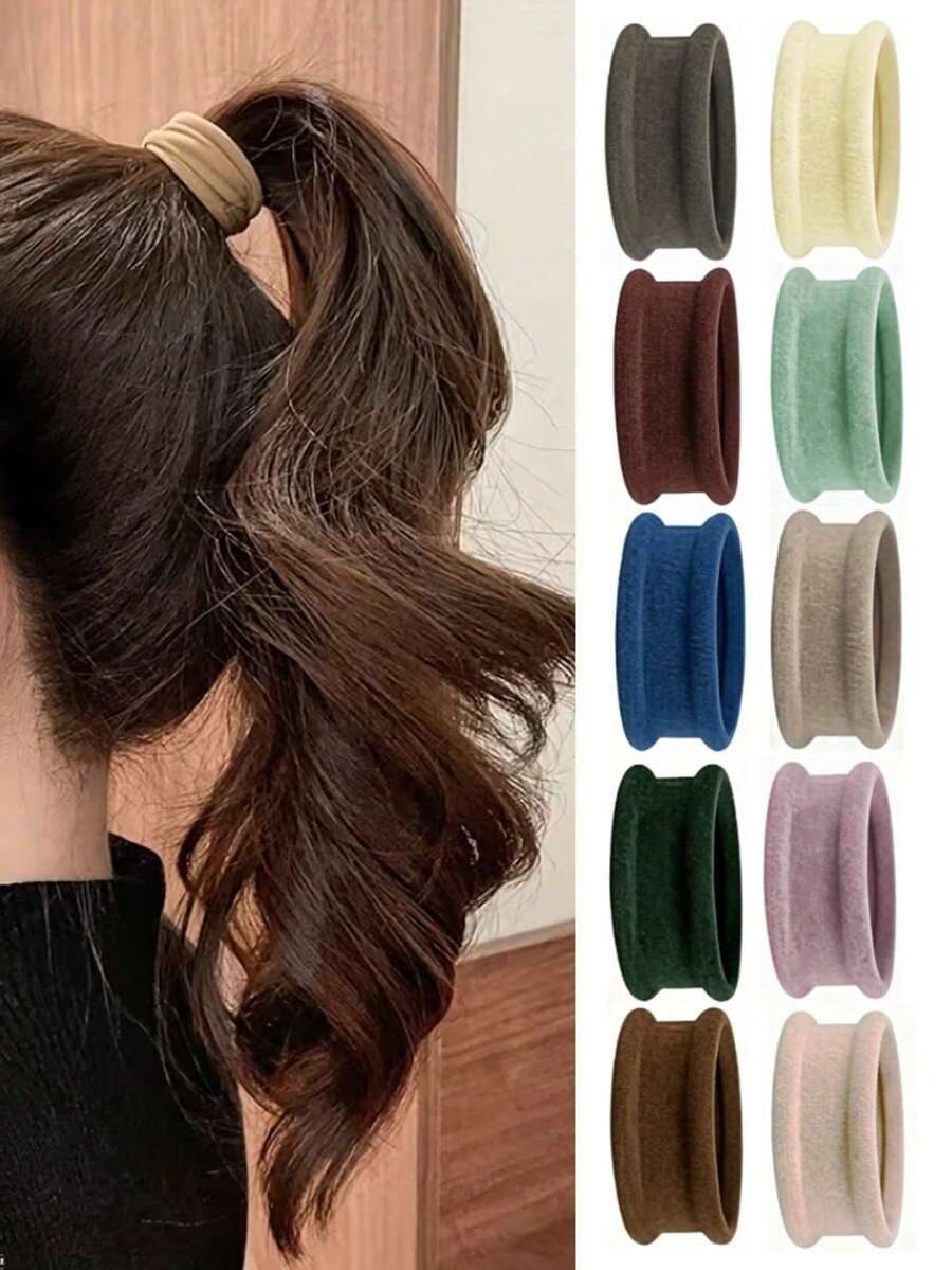 10/5/1pc High Elastic Extra Wide Seamless Hair Tie, Fashionable & Elegant - Hair Ties That Won't Damage Hair, Suitable For Women To Tie High Ponytail,Travel,Birthday - Multicolor - View 1