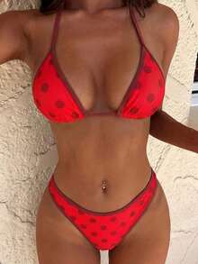 Set de 2 bikinis sexy y de moda en negro y blanco para mujer, ropa de playa de verano para vacaciones - rojo anaranjado - Ver 6