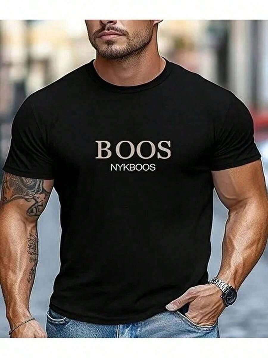 Camiseta hombre cuello redondo y manga corta. Estilo casual con estampados modernos y cómodos. Para hombres y mujeres, estilo pareja, pareja, camiseta de manga corta con estampado de moda - Negro - Ver 1