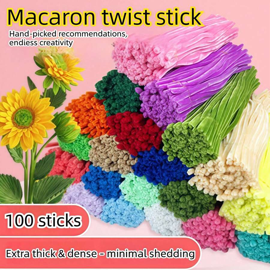 100 piezas de tallos de chenilla multicolor de 30 cm, limpiapipas para manualidades del Día de San Patricio, flores, etc. Incluye tallos de 40 cm y vendas de 30 tamaños para elegir. [Nota: El color del macaron es aleatorio]