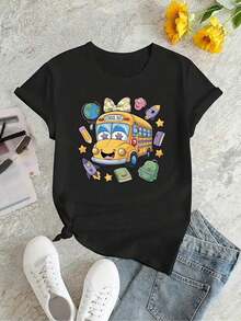 Camiseta Deportiva de Manga Corta con Cuello Redondo y Estampado Divertido de Dibujos Animados para Mujer, Ropa Deportiva Femenina Interesante y a la Moda, Top de Verano Cómodo y Holgado para Vacaciones - Blanco - Ver 8