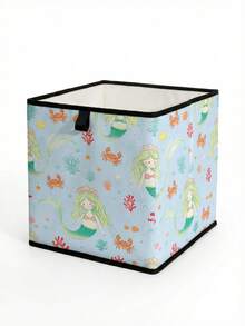 1pc Large Capacity Foldable Storage Box, Cartoon Mermaid Printed Open Storage Basket, Durable Multi-Function Drawer Type Design, Space-Saving For Home, Dorm, Nursery, Under Bed Storage - Multicolor - View 5