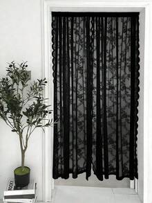 1pc Beige Lace Trim Curtain Panel, Comfortable Floral Pattern Semi-Sheer Bohemian Style Room Divider Curtain, Decorative Window Curtain For Bedroom, Living Room, Home Decor, Suitable For All Seasons (Tie-Backs Not Included) - Multicolor - View 6