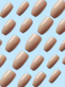 24 Pieces Short Coffin Nails Solid Color Acrylic Manicure Patches Acrylic Fiber Fake Nails Reusable Push-On Nails, Including Jelly Glue And Nail File, Suitable For Ladies Parties, Proms, Daily Casual Wear, Removable And Reusable Nail Decorations - Multicolor - View 3