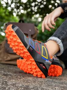 tuxingshangbiao Sapatos Impermeáveis para Caminhada Masculinos, Tênis de Trekking Respiráveis, Sapatos para Corrida em Trilha Antiderrapantes para Uso Externo, Sapatos para Esportes Aquáticos, Sapatos para Bicicleta de Montanha - Laranja acinzentado - Visão 2