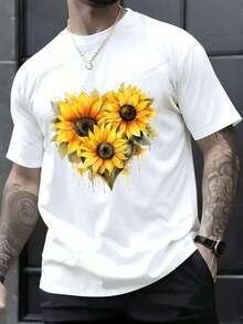 1 pieza Camiseta de Girasol Amarillo Positividad Floral Acuarela Buenas Vibas - 100% Algodón Tops de Verano Camisetas Gráficas, Ropa Y2K Camisetas Gráficas para Hombres, Camiseta Jamaica Nana Ropa de Hombre 180g 100% Algodón suave Y2k Camiseta Camisa De - Negro - Ver 9