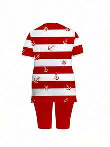 Plus Size Women's Two Pieces Contrast Stripe Casual Sports Suit (Spring/Summer) Elegant Vacation Red - Red - View 2