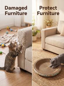 2-In-1 Corrugated Cardboard Cat Scratching Pad & Resting Mat, High Density Scratch Pad Protects Furniture, Suitable For All Breeds - 50cm (19.6inch) Round - View 3