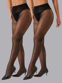 2 Pieces.Women's Style, Sexy 30D Transparent Coffee Color Dark Brown/Black Pantyhose.Fashionable And Simple Long Stockings.Comfortable To Wear. - Coffee Brown - View 12