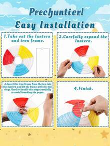 15pcs Pool Party Decorations, Beach Ball Paper Lanterns, Hawaiian Theme Hanging Decor For Home, Birthday, Outdoor & Indoor - Multicolor - View 5