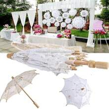 Sombrilla de Encaje Grande Vintage, Sombrilla de Encaje de Algodón Bordado, Sombrilla para Niñas, Sombrilla para Niños, Decoración para Bodas - blanco-65cm - Ver 1